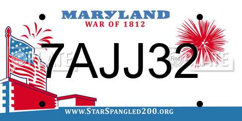 7AJJ32 Maryland License Plate