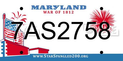 7AS2758 Maryland License Plate