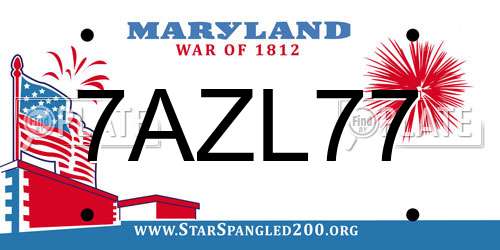 7AZL77 Maryland License Plate