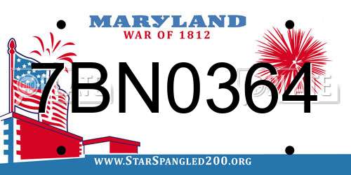 7BN0364 Maryland License Plate