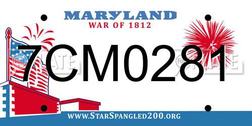 7CM0281 Maryland License Plate