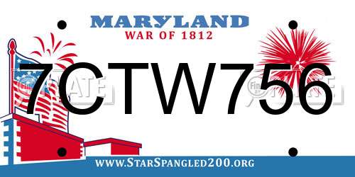 7CTW756 Maryland License Plate