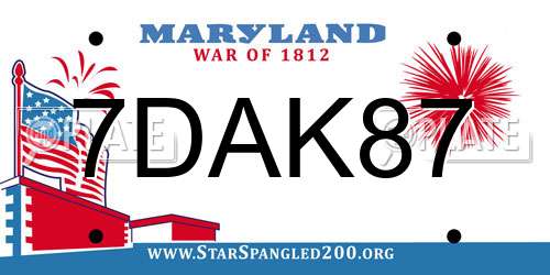 7DAK87 Maryland License Plate