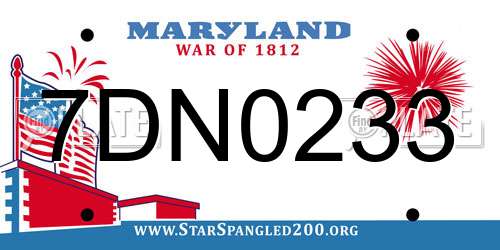 7DN0233 Maryland License Plate