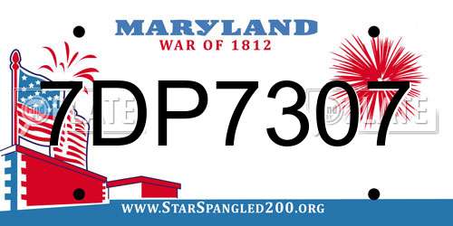 7DP7307 Maryland License Plate