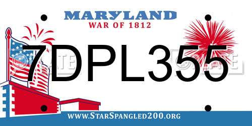 7DPL355 Maryland License Plate