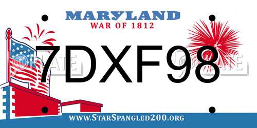 7DXF98 Maryland License Plate