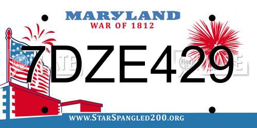 7DZE429 Maryland License Plate