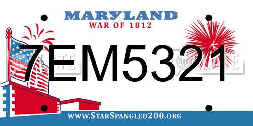 7EM5321 Maryland License Plate