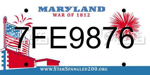 7FE9876 Maryland License Plate