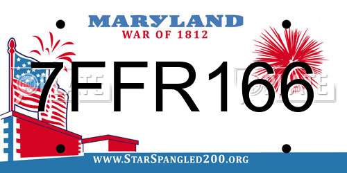 7FFR166 Maryland License Plate