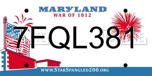 7FQL381 Maryland License Plate
