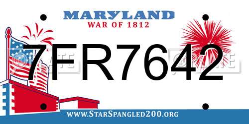 7FR7642 Maryland License Plate