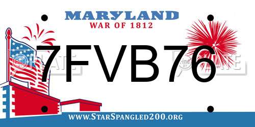7FVB76 Maryland License Plate