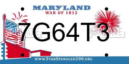7G64T3 Maryland License Plate