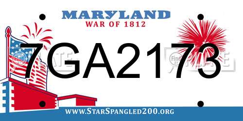 7GA2173 Maryland License Plate