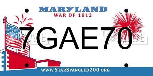 7GAE70 Maryland License Plate