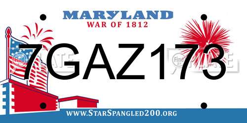 7GAZ173 Maryland License Plate