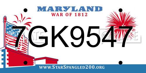 7GK9547 Maryland License Plate