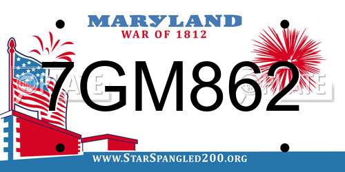 7GM862 Maryland License Plate