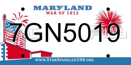 7GN5019 Maryland License Plate