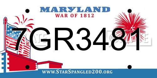7GR3481 Maryland License Plate
