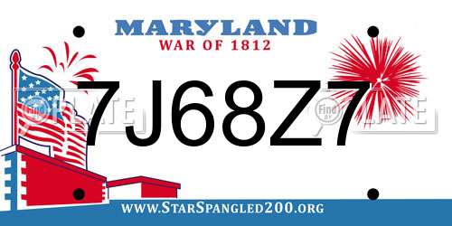 7J68Z7 Maryland License Plate
