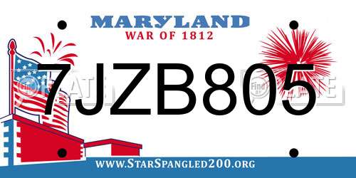 7JZB805 Maryland License Plate