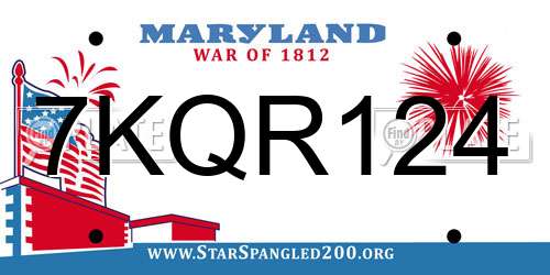 7KQR124 Maryland License Plate