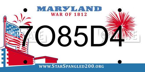 7O85D4 Maryland License Plate