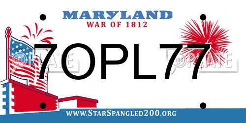 7OPL77 Maryland License Plate