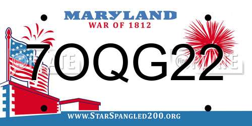 7OQG22 Maryland License Plate