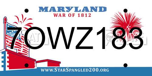 7OWZ183 Maryland License Plate