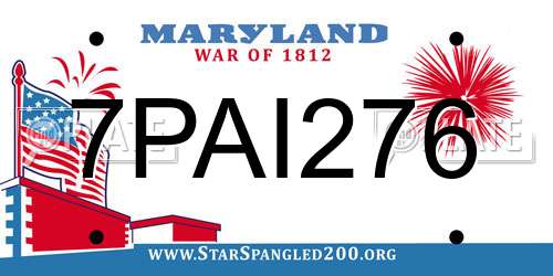 7PAI276 Maryland License Plate
