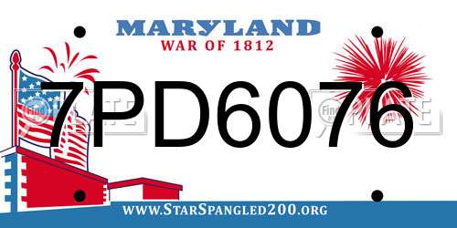 7PD6076 Maryland License Plate
