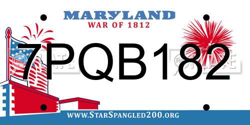7PQB182 Maryland License Plate