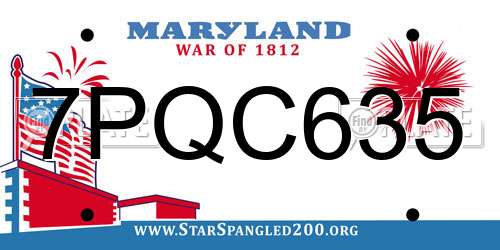 7PQC635 Maryland License Plate