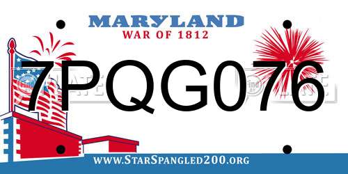 7PQG076 Maryland License Plate