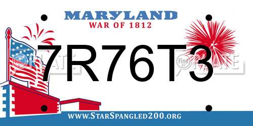 7R76T3 Maryland License Plate