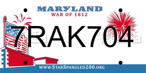 7RAK704 Maryland License Plate