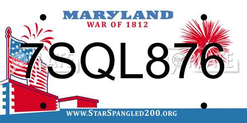 7SQL876 Maryland License Plate