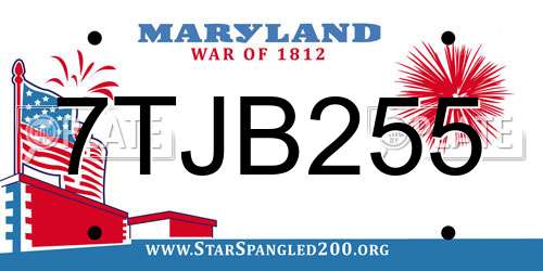 7TJB255 Maryland License Plate