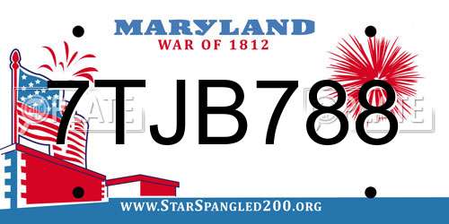 7TJB788 Maryland License Plate