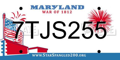 7TJS255 Maryland License Plate