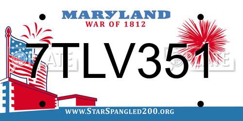 7TLV351 Maryland License Plate