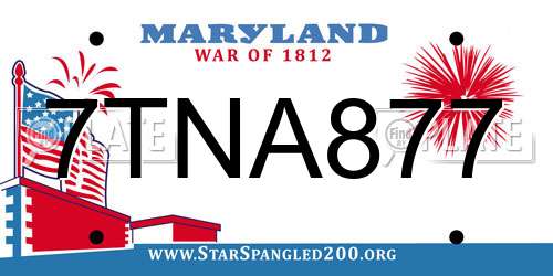 7TNA877 Maryland License Plate