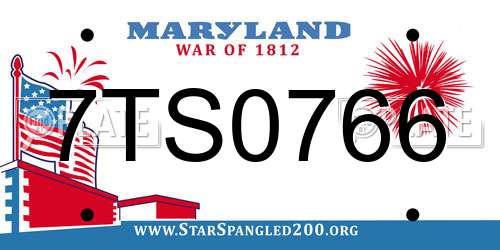 7TS0766 Maryland License Plate