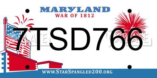 7TSD766 Maryland License Plate