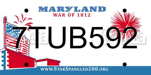 7TUB592 Maryland License Plate