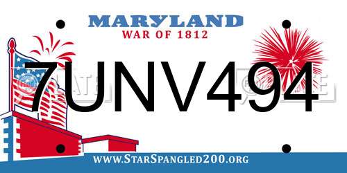 7UNV494 Maryland License Plate